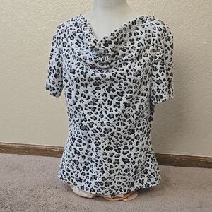 Leopard Print Ruched Short Sleeve Blouse